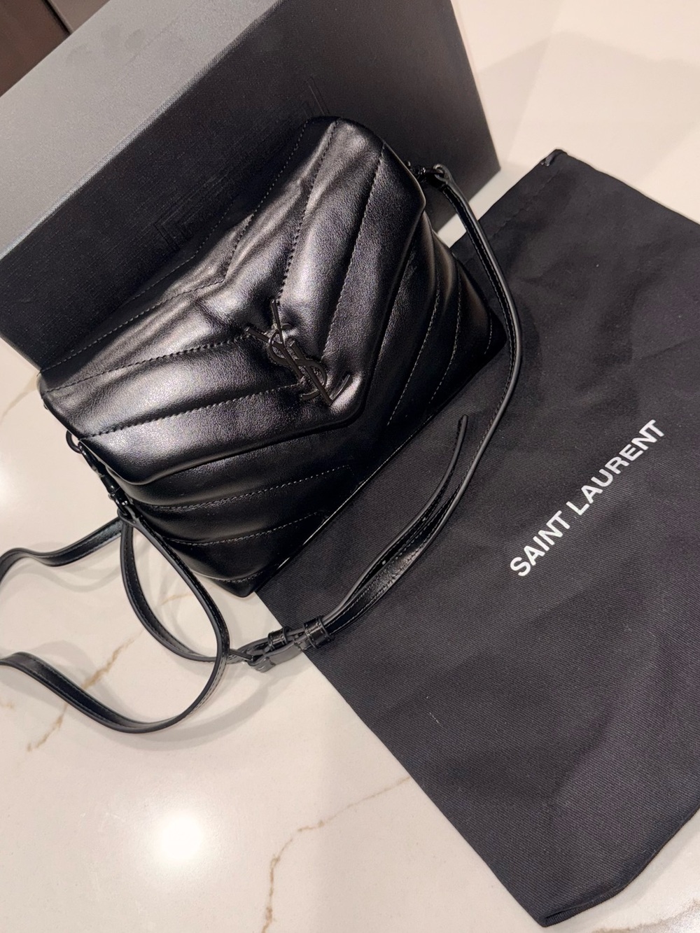Saint Laurent YSL Toy Loulou Black Leather Crossbody Bag Black Hardware